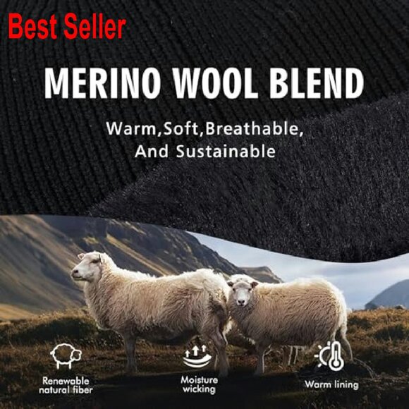 Merino Wool Thermal Beanie Waterproof Fleece Lined Ear Flaps Classic - Picture 6 of 8